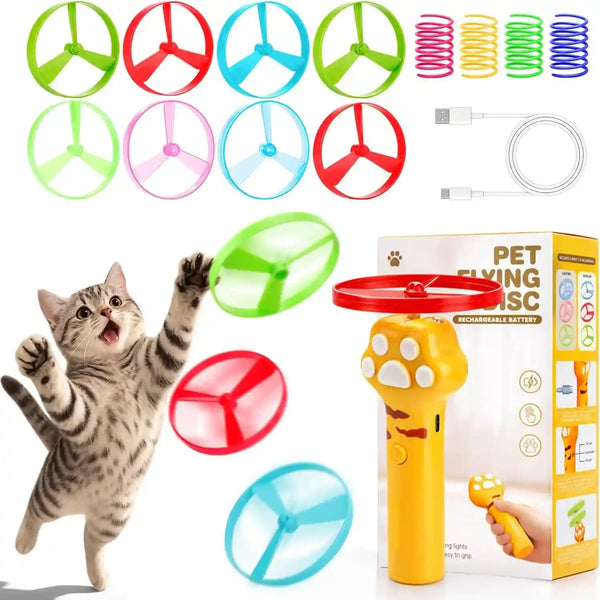 BABORUI Cat Toy Disc Launcher, Rechargeable Interactive Cat Fetch Toy Launcher with 8 Flying Discs, Flying Enrichment Toys for Indoor Bored Kittens & Adult Cats (Yellow)1