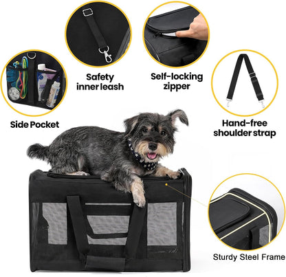 Conlun Cat Carrier Airline Approved, Soft-Sided Dog Carrier with Inner Safety Leash, Pet Transport Carrier for Small-Medium Cats Puppies up to 15 Lbs, Collapsible Travel Kitten Carrier Bag -Blackm | Airline Approved,With Inner Safety Leash,Collapsible Pet Transport Carrier for Small Dog/Medium Cats9