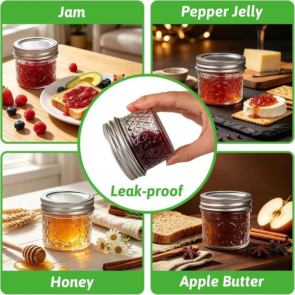 4Oz Glass Mason Jars with Airtight Lids, Mini Canning Jars 40 Pack | Includes Stickers, Tags & Twines, for Jams, Honey, Spices, Dried Snacks, DIY Crafts, Wedding Favors3