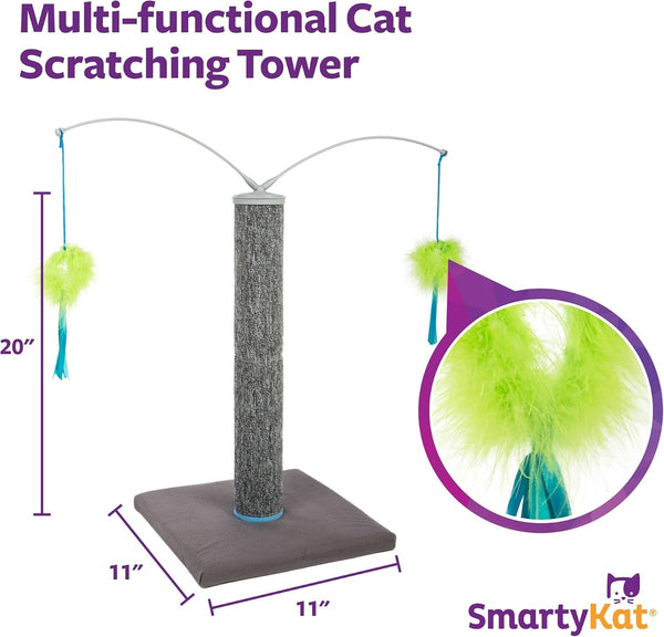 Smartykat Scratch 'N Spin Carpet Cat Scratching Post with 2 Spinning Wand Toys, plus 2 Replacement Wands - Gray & Blue3