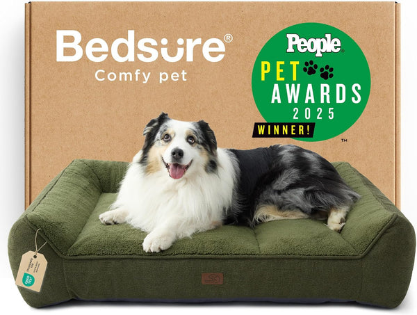 Bedsure Supportmax™ XL Orthopedic Dog Beds Large Sized Dog - Extra Thick Supportive Dogs Couch with Waterproof Washable Cover, Extra Large Comfort Pet Sofa with Soft Sherpa & Nonskid Bottom, Grey, 42"11