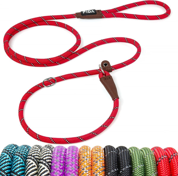 Fida Durable Slip Lead Dog Leash, 6 FT X 1/2" Heavy Duty Dog Loop Leashes, Comfortable Strong Rope Slip Leash for Large Medium Dogs, No Pull Pet Training Lead with Highly Reflective(1/2", Black)37