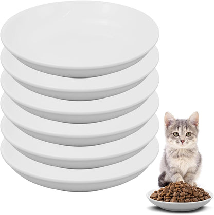6 Pack Cat Food Bowl, Ceramic Cat Bowls, anti Whisker Fatigue Cats Bowl Set | 5.5 Inches Shallow Wide Kitten Plates for Food and Water (White-A)14