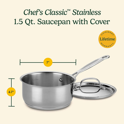 1.5 Quart Sauce Pan with Cover, Stainless Steel Pot with Lid, Small Kitchen Pots, Dishwasher Safe, Compatible with Induction, Electric, Gas Cooktops, Oven Safe Saucepan, Cool Grip Handles | Stainless Steel Saucepan with Aluminum Encapsulated Base for Quick Heating, Dishwasher Safe & Oven Safe to 550°F, 719-166