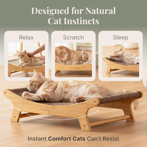 XL Sisal Cat Scratcher Bed with Elevated Hammock for Indoor Cats, Replaceable Natural Sisal Pad, Large Cat Lounge, Anti-Slip No-Wobble Bamboo Frame, Olive Green3
