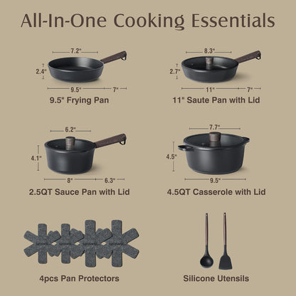 Non Stick Pots and Pans Set 14 Pcs, Non Toxic Healthy Cookware Set | Induction Compatible Kitchen Cooking Set with Silicone Utensils, PFOA/PFOS Free, Dishwasher Safe, Black2