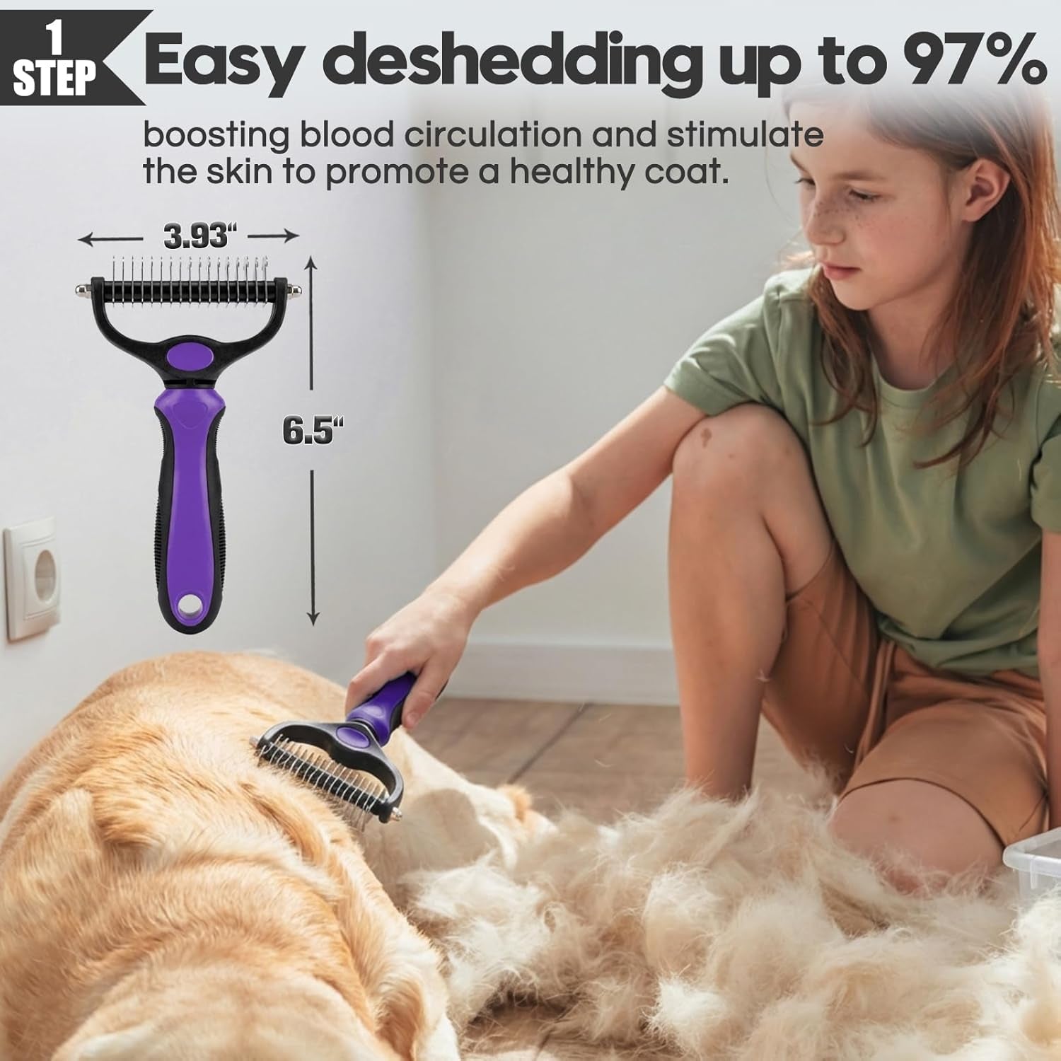 bonteck-dog-slicker-brush-for-dogs-grooming-kit-5pcs-long-haired-doodles-goldendoodles-poodles-skin-friendly-deshedding-comb-and-rake-removes-undercoat-professional-detangling-large-purple
