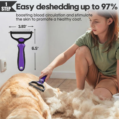 Bonteck Dog Slicker Brush for Dogs Grooming Kit 5PCS Long Haired Doodles | Goldendoodles Poodles, Skin Friendly Deshedding, Comb and Rake, Removes Undercoat, Professional Detangling, Large, Purple4