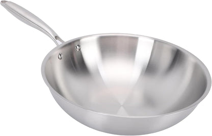 Wok Pan Stainless Steel Stir Fry Pan, 304 Stainless Steel Wok with Multi Layer Composite Cookware, Non Stick Cooking Surface, Flat Bottom for Chinese Stir Fry on Gas Electric (34CM)3
