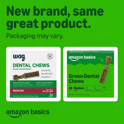 Amazon Basics Dental Dog Treats to Help Clean Teeth & Freshen Breath for Medium Dogs, Unflavored, per Pack: 36 Count, 2.25 Pounds (Previously Wag)2