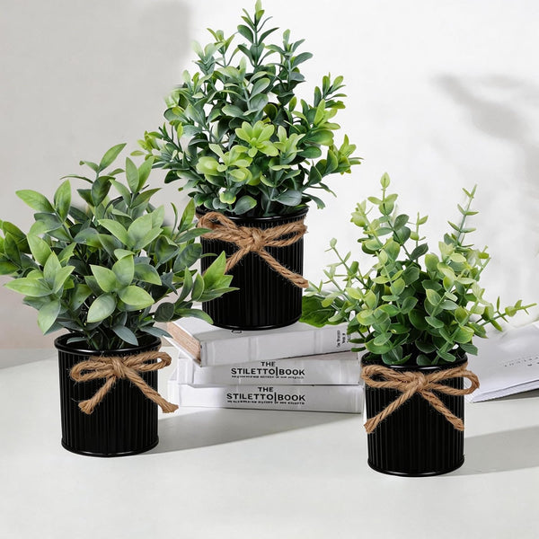 4 Potted Artificial Plants Metal Fake Potted Plant with Iron Pot Mini Greenery Decor Small Faux Plants for Indoor Farmhouse Home Porch Garden Bathroom Room Décor Black5