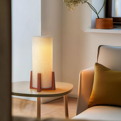 Modern Small Table Lamps, Nightstand Lamp with Linen Fabric Shade, 13.97" Cylinder Wood Base Bedside Table Lamp for Bedroom Office Living Room Home Decor1