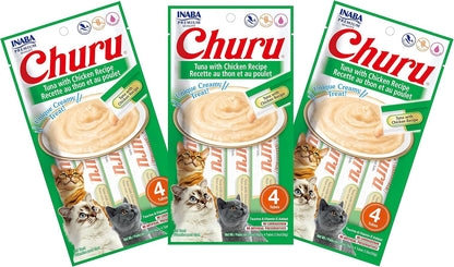 INABA Churu Cat Treats, Grain-Free, Lickable, Squeezable Creamy Purée Cat Treat/Topper with Vitamin E & Taurine, 0.5 Ounces Each Tube, 4 Tubes, Tuna with Salmon Recipe10