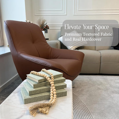 Linen Decorative Books for Home with Wood Beaded Tassel, 4-Piece Sage Set | Coffee Table Books, Neutral Linen Decor, Rustic Farmhouse Boho Accent, Bookshelf Fireplace Mantel Living Room Display2