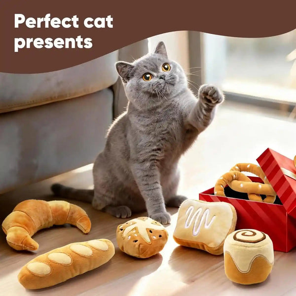 Ciyvolyeen 6 Pack Plush Bread Catnip Toys for Indoor Cats | Interactive Cat Toy, Soft Plush, Organic Catnip, Bite-Resistant, Boredom Relief, Bread Shapes Trigger Natural Predatory Play6