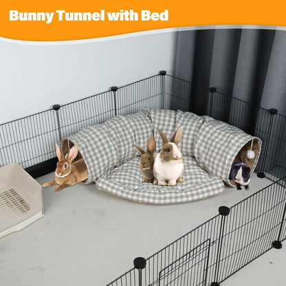 BWOGUE Bunny Tunnel Bed, 2-In-1 Collapsible Rabbit Tunnel Hideout with Mat | Removable Mat for Washing, Ball Toy for Play, Tunnel Tubes for Hiding, Soft Suede Fabric, Cats Rabbits Guinea Pigs6