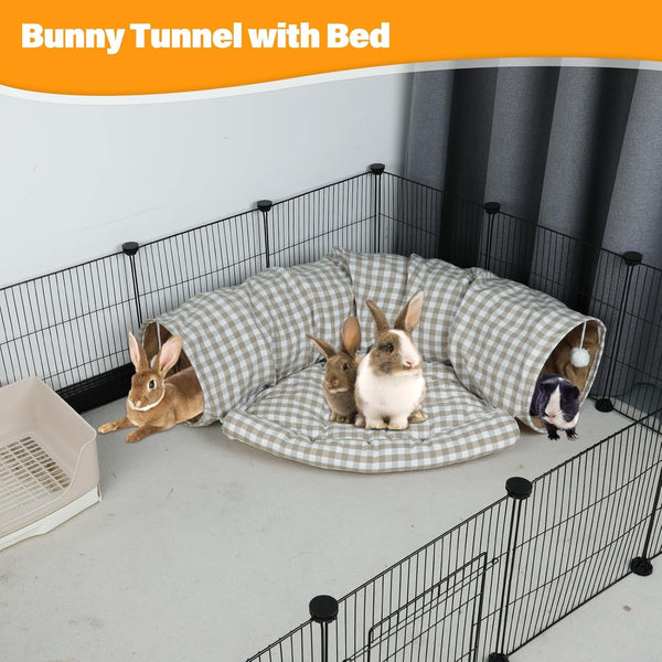 BWOGUE Bunny Tunnel Bed, 2-In-1 Collapsible Rabbit Tunnel Hideout with Mat | Removable Mat for Washing, Ball Toy for Play, Tunnel Tubes for Hiding, Soft Suede Fabric, Cats Rabbits Guinea Pigs6