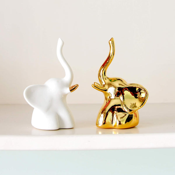 Home Decor Elephant Statues,1 Pair, Small Decorative Accents for Shelves, Livingroom and Bedroom, Gold and White1