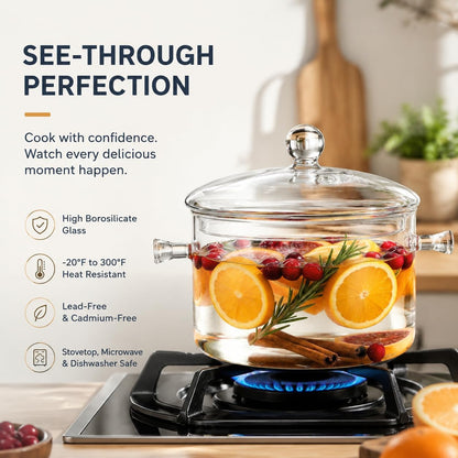 1.5L/50Oz Glass Saucepan with Cover, Heat Resistant Stovetop Glass Cooking Pot with Lid for Pasta Noodle, Soup, Milk, Clear Simmer Pot for Potpourri Christmas Holiday Home Fragrance2