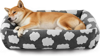 JOEJOY Dog Bed Medium Size Dog, Removable Washable Cover Orthopedic Soft Pet Bed, Anti-Slip Fluffy Plush Faux Rabbit Fur Puppy Bed, 30"X24"X8", Leopard Print, Grey21