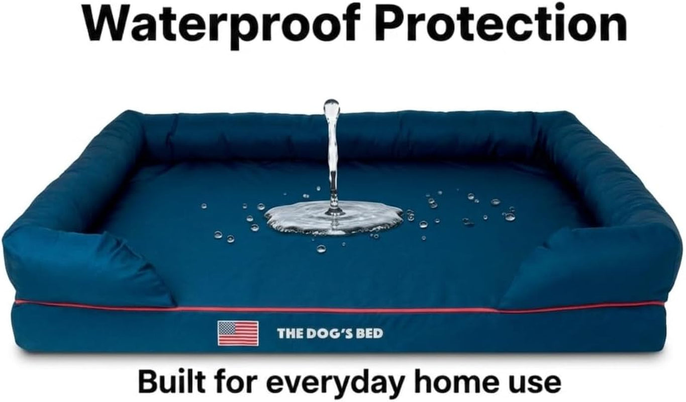the-dog-s-bed-orthopedic-memory-foam-dog-bed-with-bolsters-for-large-dogs-high-density-support-mattress-low-front-entry-removable-washable-cover-oxford-fabric-blue-with-dark-red-trim-large