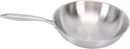 Stainless Steel Wok Pan 304 Stainless Steel Stir Fry Pan Flat Bottom with Handle Large Capacity for Electric Stove Induction Cooktop Gas Home Cooking (34CM)1