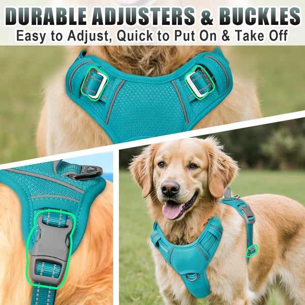 BARKBAY No Pull Dog Harness Large Reflective Dog Harness with Front Clip and Easy Control Handle for Walking Training Running with ID Tag Pocket(Ocean Blue,L)8