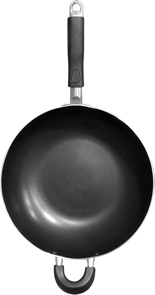 Wok, Stir-Fry Pan, 12-Inch Aluminum Non-Stick Wok, Stay Cool Double Handle Pan, Dishwasher Safe, Oven Safe Pan.9