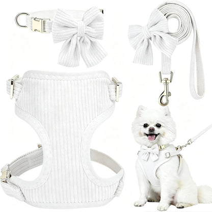 Small Dog Collar Harness and Leash Set, Dog Harness No Pull with Bowtie, Breathable Cotton Adjustable Pet Puppy Harness, Easy Walk Dog Harness, S(14–18.9")11