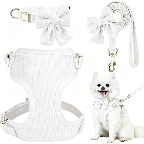 Small Dog Collar Harness and Leash Set, Dog Harness No Pull with Bowtie, Breathable Cotton Adjustable Pet Puppy Harness, Easy Walk Dog Harness, S(14–18.9")11