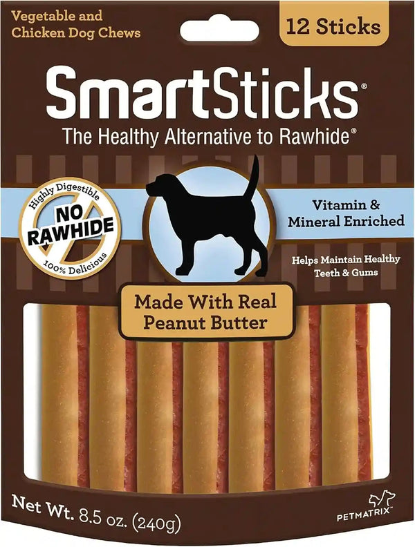 Smartbones Smartsticks with Real Peanut Butter 12 Count, Rawhide-Free Chews for Dogs1