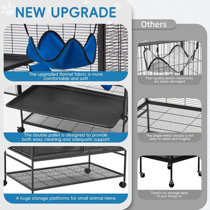 HABUTWAY 40''H Large Metal Rolling Ferrets Cage, 2-Tiers Small Animal Cages, Cage for Rats/Chinchillas, 0.5'' Bar Spacing for Ferret,Small Animal Cage W/Removable Ramp & Platform6