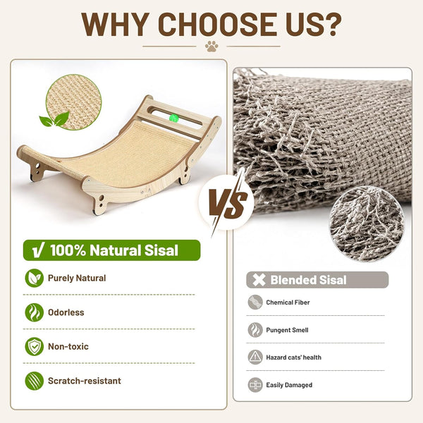 31.5" Sisal Cat Scratcher Bed with Bell Balls Wooden Cat Furniture(Xxl) | Cat Scratching Post for Indoor Cats Hammock.Natural Sisal Cat Scratch.Anti Slip and Stable without Shaking.Easy to Install5