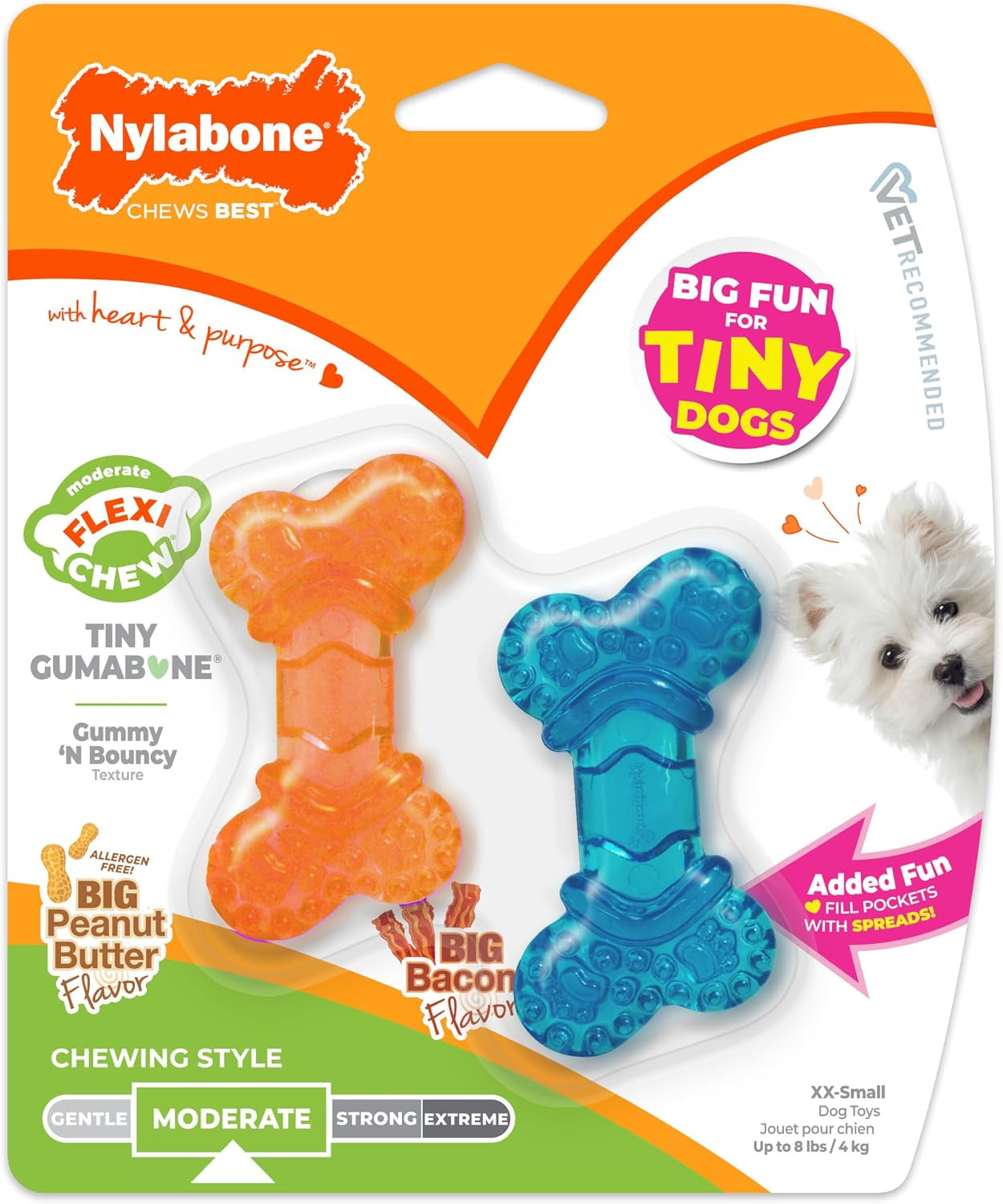 nylabone-flexi-chew-tiny-gumabone-dog-chew-toys-xx-small-2-count-peanut-butter-bacon-flavor-x-small-breeds-flexible-material-fill-with-treats-gentle-on-teeth-for-dogs-up-to-15-lbs