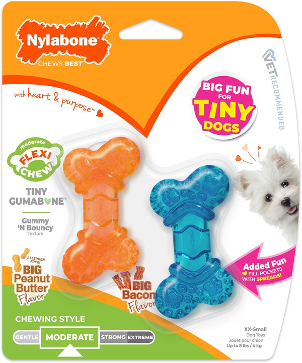 Nylabone Flexi Chew Tiny Gumabone Dog Chew Toys, Xx-Small, 2 Count | Peanut Butter & Bacon Flavor, X-Small Breeds, Flexible Material, Fill with Treats, Gentle on Teeth, for Dogs up to 15 Lbs9