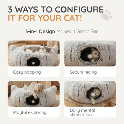 3-In-1 Cat Tunnel Bed – Cat Tunnels & Cat Beds for Indoor Cats with Catnip Toys – Cat Bed Cave & Peekaboo Cat Hideaway – Foldable Interactive Cat, Kitty & Kitten Toys5