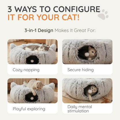 3-In-1 Cat Tunnel Bed – Cat Tunnels & Cat Beds for Indoor Cats with Catnip Toys – Cat Bed Cave & Peekaboo Cat Hideaway – Foldable Interactive Cat, Kitty & Kitten Toys5