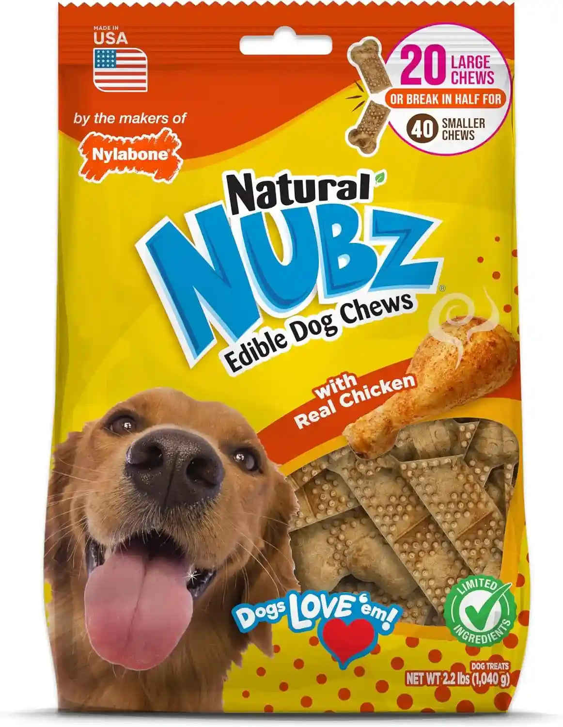 nylabone-nubz-natural-dog-treats-made-with-real-chicken-large-40-count-long-lasting-dog-chews-made-in-the-usa-limited-ingredients-highly-digestible-dog-dental-treats-for-large-dogs-30-lbs
