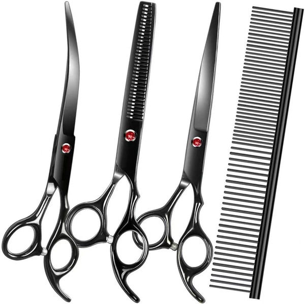 Dog Grooming Scissors Kit, Premium Stainless Steel Dog Shears with Curved Shears, Sharp Durable for Dogs Cats+Pink 3 Piece11