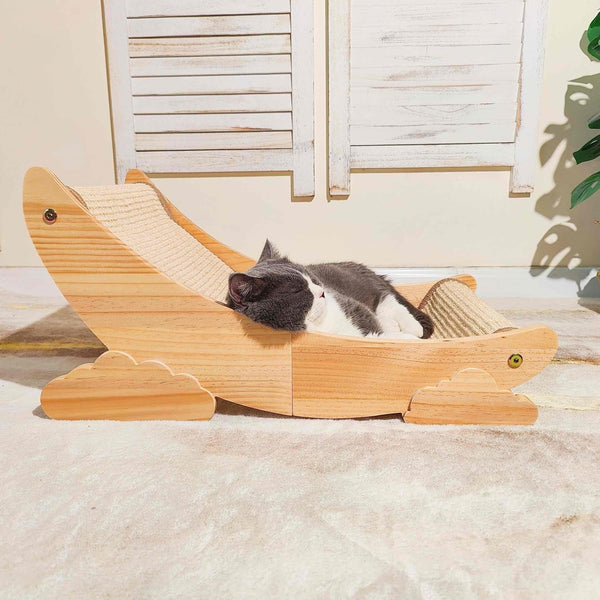Sisal Cat Scratcher Bed Scratch Chair Aesthetic Cat Lounger Natural Wood Scratch Post Replaceable Sisal Mat with Catnip and Felt Pads,Medium Size(Cloud Edge)1