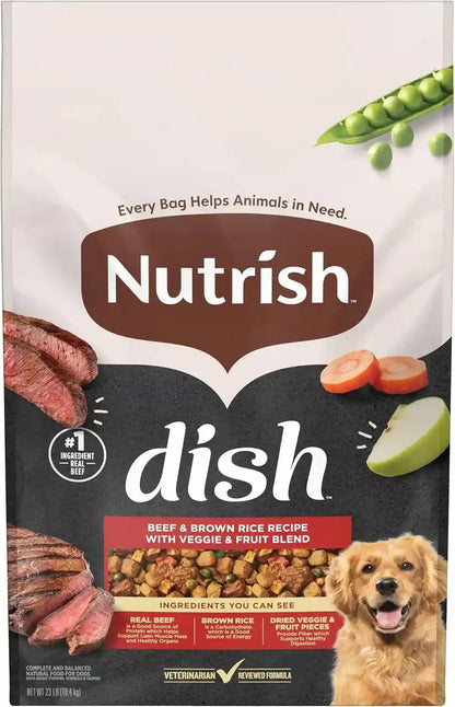 Nutrish Dish Dry Dog Food, Beef Recipe, 23 Lb. Bag (Rachael Ray) | Made with Brown Rice and Veggies & Fruit Blend, Veterinarian Reviewed Formula, Complete & Balanced Nutrition for Dogs1