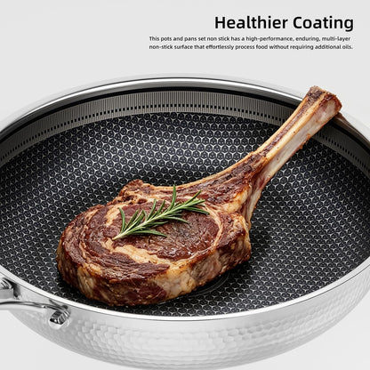 7 Pcs Stainless Steel Nonstick Pots and Pans Set | PFOA Free Cookware, Dishwasher and Oven Safe, Induction Compatible4