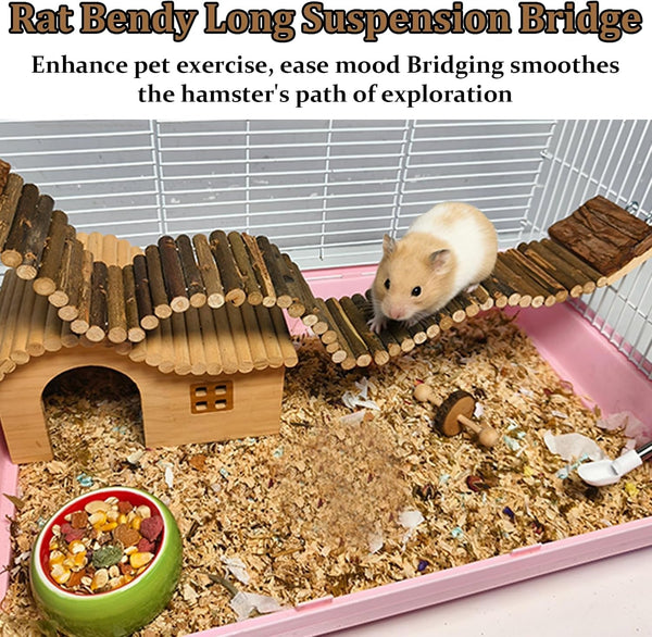 Hamiledyi Hamster Suspension Bridge 21.7 X 2.8 Inch Rat Long Bendy Bridge Wooden Climbing Ladder Cage Accessories for Syrian Hamster Gerbil Mouse Rat6