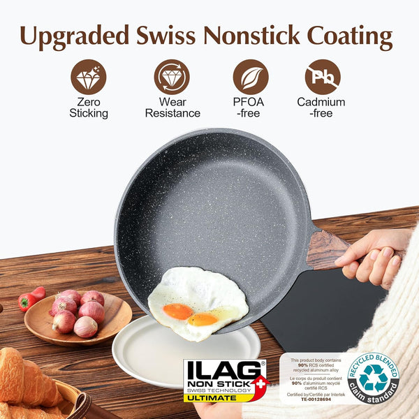 Nonstick Frying Pan Skillet, Swiss Granite Coating Omelette Pan, Healthy Stone Cookware Chef'S Pan, PFOA Free (8/9.5/10/11/12.5 Inch) (11 Inch)3
