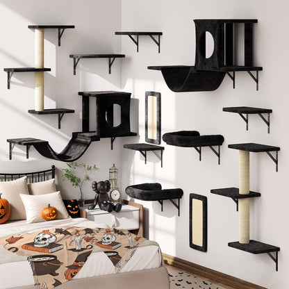 NUNU LAB Wall Mounted Cat Furniture Set - 6 Pcs Climber Set with House, Bridge, Steps, Scratcher Board - DIY Walls Playground, Indoor Cat Shelves - Gray11