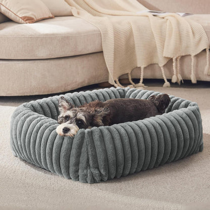 FURTIME Dog Bed for Small Dogs, Cat Beds for Indoor Cats Washable, Orthopedic Rectangle Soft Calming Puppy Bed with Removable Cover, Durable Pet Cuddler with Anti-Slip Bottom, Grey, S (20"X19"X6")1