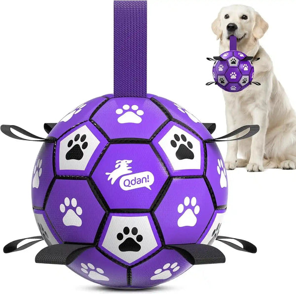 QDAN Dog Toys Dog Balls, 6 Inch Dog Soccer Ball with Straps, Herding Balls | Dog Birthday Toy, Balls for 20-40Lbs Dogs, Outdoor Puppy Toys to Keep Them Busy, Interactive Toy for Tug, Pool Water Toy Ball30