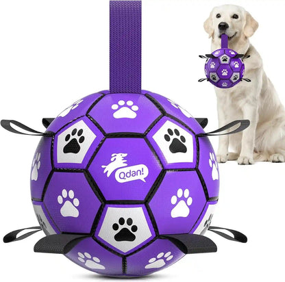 QDAN Dog Toys Dog Balls, 6 Inch Dog Soccer Ball with Straps, Herding Balls | Dog Birthday Toy, Balls for 20-40Lbs Dogs, Outdoor Puppy Toys to Keep Them Busy, Interactive Toy for Tug, Pool Water Toy Ball30