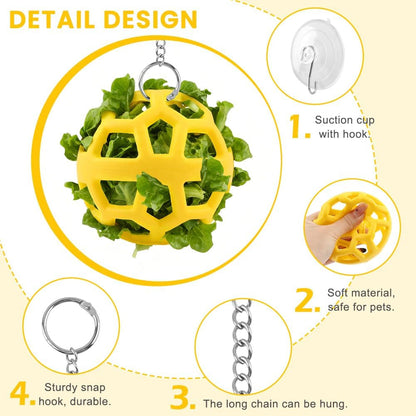 Bearded Dragon Enrichment Toys Feeder Ball Set, Vegetable Feeder Ball & Bell Ball, Exercise Balls Interactive Feed Toys Bells Reptile Tank Accessories for Reptile Lizard Gecko (Yellow)4