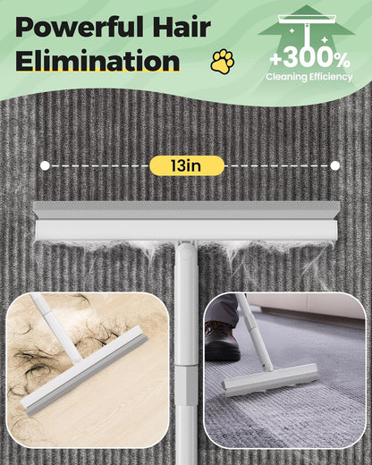 Carpet Rake for Pet Hair Removal Tool - 4 in 1 Pet Hair Remover Kit for Dog Cat Fur Remover, Contain 60" Adjustable Rubber Broom, Glove, Magic Brush and Scraper for Furniture,Short Pile Carpets, Mats4